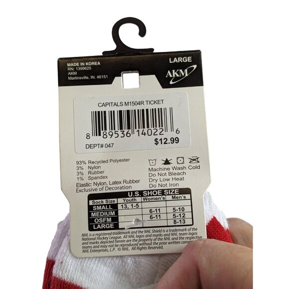 AKM Red Crew Socks NHL Washington Capitals 1 Pair Size Large Shoe Size 8 to 13 - Picture 3 of 4